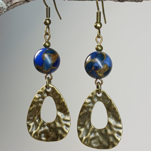 Hand Crafted Jewelry - Blue and bronze dangle earrings